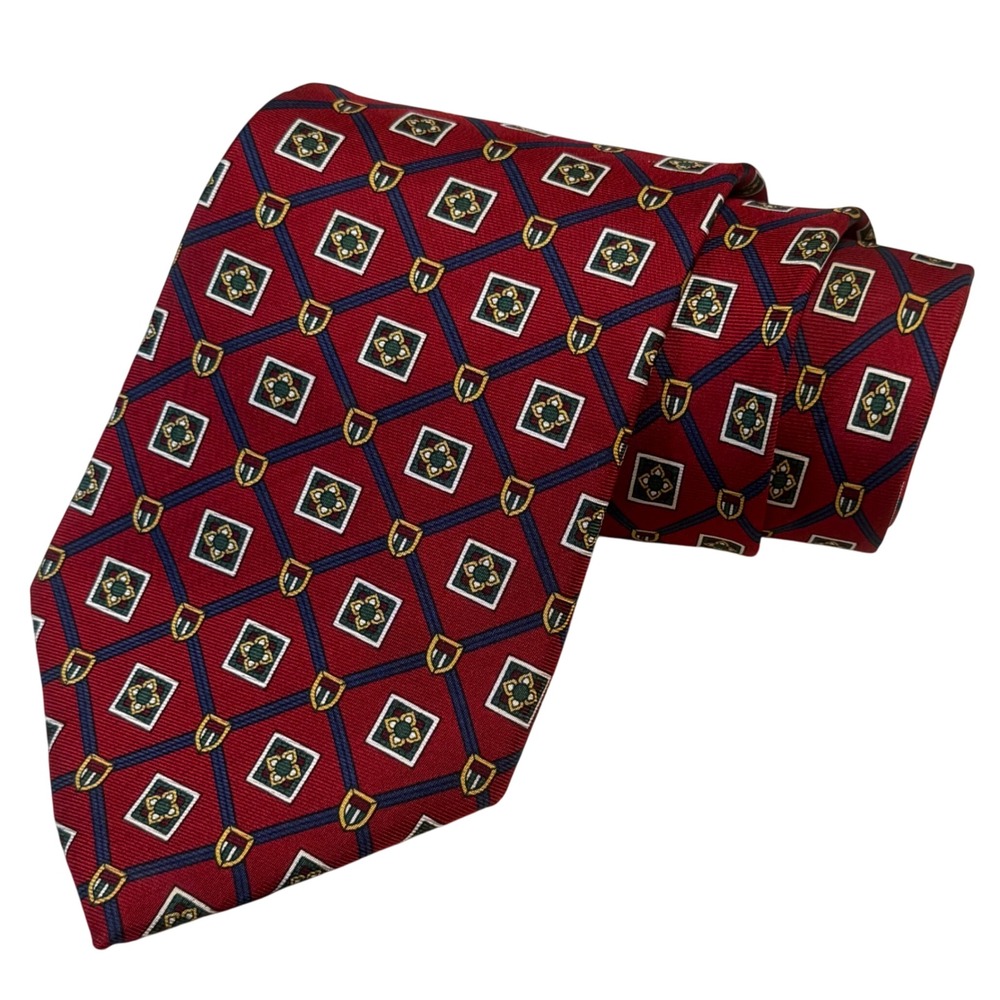 Tommy Hilfiger Silk Necktie Geometric Shield Pattern Business Career